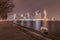 Skyline of Rotterdam by night seen from the docks