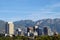 Skyline of Salt Lake City, Utah framed by the Wasatch Mountains