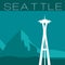 Skyline of Seattle. Flat style panorama of space needle and mountains