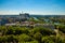 Skyline, Seine River, greenery and buildings, seen from the Eiffel Tower in Paris.