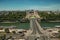 Skyline, Seine River, Trocadero and street with blue sky, seen from the Eiffel Tower in Paris.