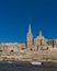 Skyline of Valletta, Malta under blue sky, with dome of Basilica of Our Lady of Mount Carmel and tower of St Paul`s Pro-Cathedral