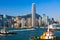 Skyline of Victoria Harbour on Hong Kong Island, China