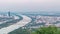 Skyline of Vienna from Danube Viewpoint Leopoldsberg aerial time lapse.