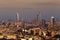 A skyline view of Abu Dhabi, UAE at dawn, with the Corniche and World Trade Centre