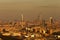 A skyline view of Abu Dhabi, UAE at dawn, with the Corniche and World Trade Centre