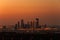 A skyline view of Abu Dhabi, UAE at dusk, looking towards Reem Island