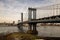 Skyline view of Brooklyn bridge on a cloudy day in New York