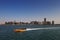 A skyline view of the Corniche Road as seen from Heritage Village in Abu Dhabi, UAE