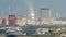 Skyline view of Deira and Sharjah districts in Dubai timelapse before sunset, UAE.