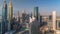 Skyline view of the high-rise buildings on Sheikh Zayed Road in Dubai aerial timelapse, UAE.