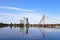 Skyline view of left bank, Kipsala island, and Vansu bridge, Riga, Latvia