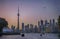 Skyline view of Toronto downtown at sunset, Ontario, Canada