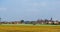 Skyline of the village of Rucphen, a small rural village in North Brabant, The Netherlands, view from the pasture