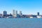 Skyline of West New York and Guttenberg New Jersey with a Clear Blue Sky along the Hudson River