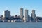 Skyline of West New York and Guttenberg New Jersey with a Clear Blue Sky along the Hudson River