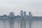 Skyline of West New York and Guttenberg New Jersey on a Foggy Day along the Hudson River