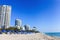 Skylines, beach and coastline with blue sky on sunny day. Travel