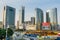 Skylines and construction site with crane at the Guanggu, Wuhan City of China