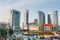 Skylines and construction site with crane at the Guanggu, Wuhan City of China