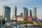 Skylines and construction site with crane at the Guanggu, Wuhan City of China