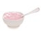 Skyr, healthy Icelandic food, raspberry flavour in bowl, isolated on white. Similar to yogurt, it is a kind of cheese