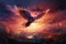 Skys artistry Sunset hues frame abstract bird amidst ethereal evening clouds