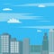 Skyscape with towers scene vector illustration.Modern business buildings and sky background.
