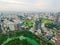 Skyscraper of Bangkok business district with gree park