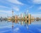 Skyscraper and high-rise office buildings with reflection in Shanghai Downtown with blue sky, China. Financial district and