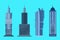 Skyscraper icon set isolated on blue background