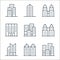 skyscraper line icons. linear set. quality vector line set such as city, city building, tall building, small building, city, hotel