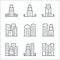 skyscraper line icons. linear set. quality vector line set such as department, government buildings, town, urban property, dome