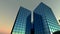 Skyscraper perspective finance many building at night blue glass windows 3D illustration