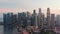 Skyscraper tower buildings in financial business district at Marina bay Singapore city center, drone aerial cityscape view