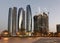 Skyscrapers in Abu Dhabi at dusk