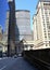 Skyscrapers around Grand Central Terminal, view up from the Pershing Square Plaza over the viaduct, New York, NY, USA