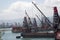 Skyscrapers and boats in pier Hongkong