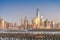 Skyscrapers of Downtown Manhattan at night. New York City skyline at dusk