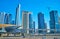 The skyscrapers of Jumeirah Lake Towers behind Metro pavilion, on March 7 in Dubai, UAE