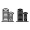 Skyscrapers line and glyph icon. High rise building with round roof vector illustration isolated on white. Business
