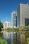 Skyscrapers of Marunouchi district reflecting in the water of Edo castle outer moat. Tokyo. Japan