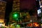 Skyscrapers and monorail track in downtown Miami at night