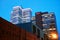 Skyscrapers and Rogers media building at sundown in Montreal, Quebec, Canada