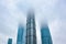 Skyscrapers shrouded in fog in Shanghai