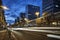 Skyscrapers Street at night in the city center