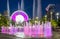 Skyview Atlanta Ferris Wheel in motion and Centennial Olympic Park Fountain. Atlanta, GA.