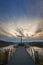 Skywalk at the Biggeblick viewpoint with a view of the Biggesee and the surrounding forests at sunset