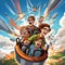 Skyward Adventure: Multi-Generational Family Soaring through the Skies with Jetpacks