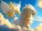 Skyward Enchantment: Griffin and Dragon Amidst Clouds and Sun